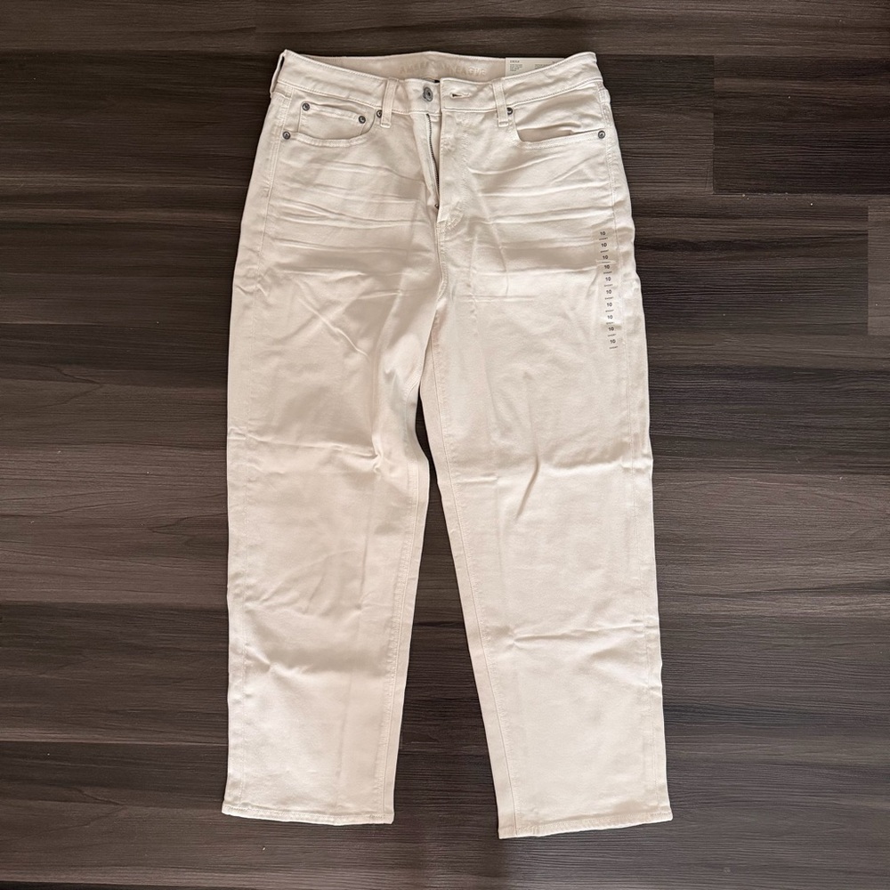 American Eagle High Rise Baggy Straight Beige Jeans size 10S